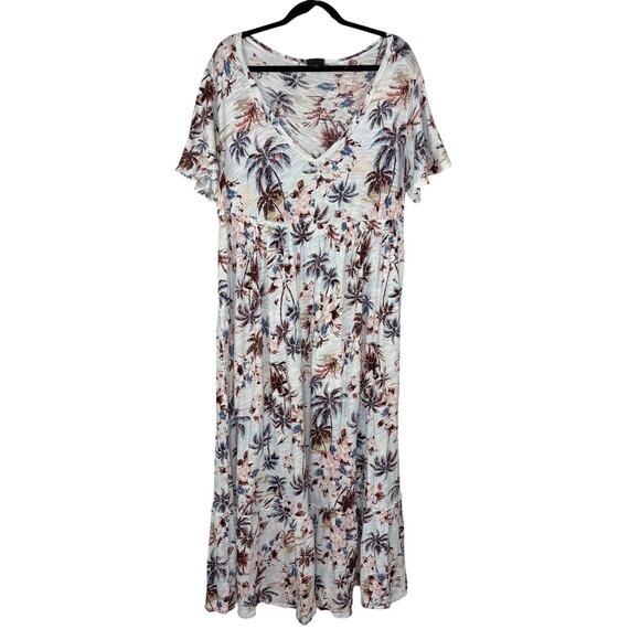 Torrid Womes Dress Maxi Cotton Slub Babydoll Beach Tropical Floral Palm 1X - Picture 1 of 5